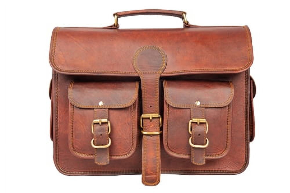 15 Inch Vintage Handmade Leather Travel Messenger Office Crossbody Bag Laptop Briefcase /College Satchel Bag For Men And Women (DARK BROWN)