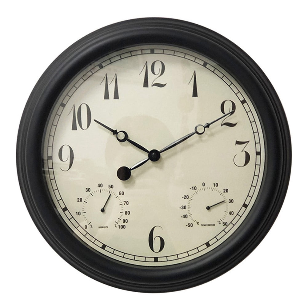 15 Inch Waterproof Clock With Thermometer And Hygrometer For Garden Use