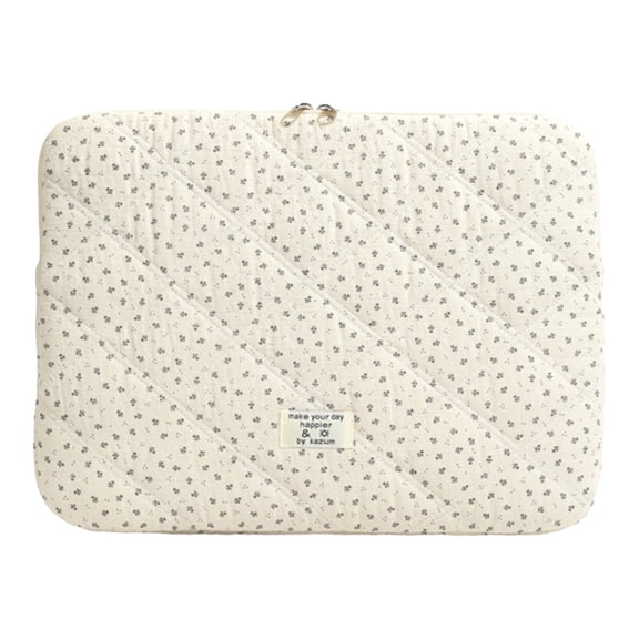 15 Inch White Puffy Floral Quilted Laptop Protective Case, Padded Pillow Laptop Carrying Sleeve, Shockproof Computer Bag for Women Office Work Travel College Shop (White Large)