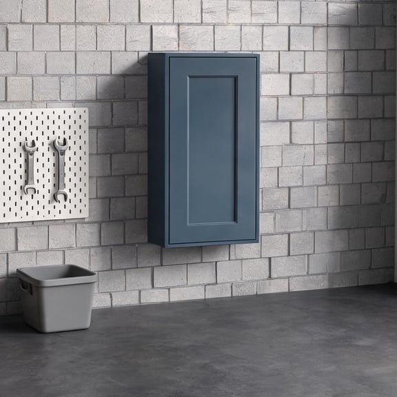 15-Inch Wide Wall Cabinet Shaker Style Solid Wood with Rich Blue Finish