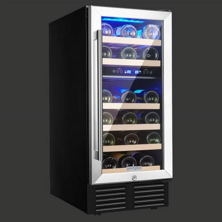 SOTOLA 15 Dual Zone Inch Wine Cooler Refrigerators 28 Bottle Fast Cooling  Low Noise Wine Fridge with Professional Compressor Stainless Steel, Digital