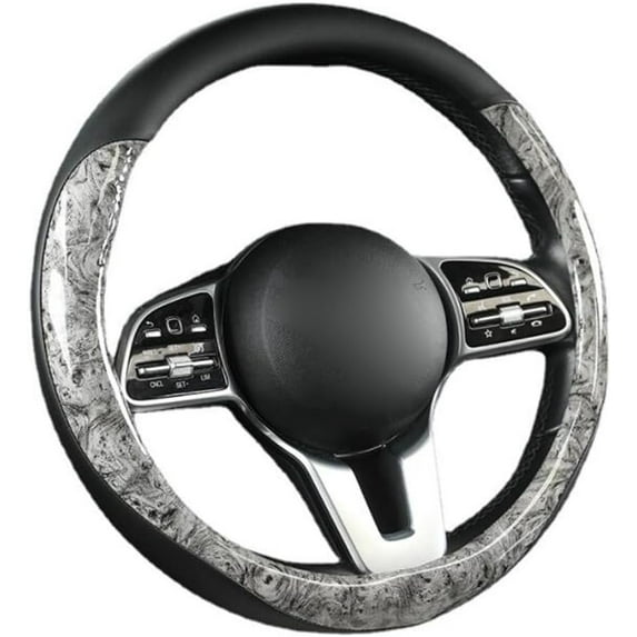 15 Inch Wood Grain Steering Wheel Cover for Women Men Anti-Slip Odorless Comfortable Four Seasons Universal Car Wheel Cover Protector, Gray