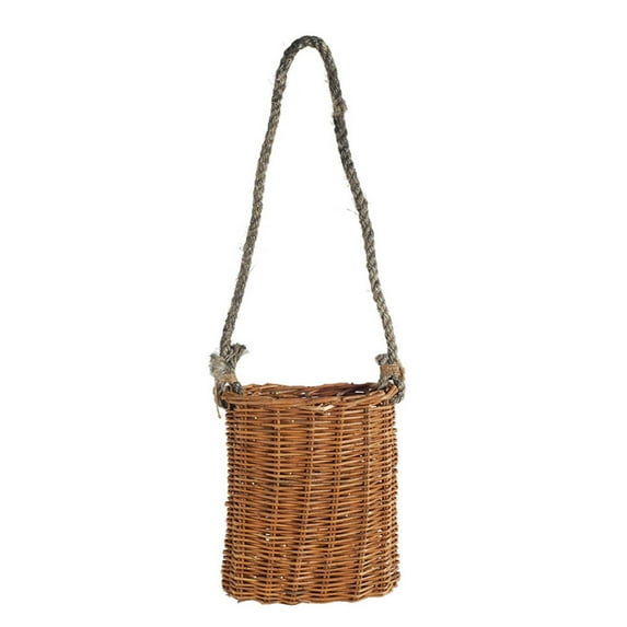 15 Inch Woven Wicker Basket with Rope Hanger, Large, Brown