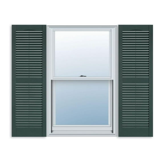 15 Inch x 35 Inch Standard Louver Exterior Vinyl Window Shutters, Green (Pair)