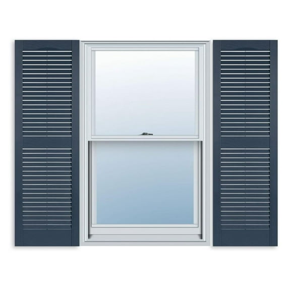 15 Inch x 43 Inch Standard Louver Exterior Vinyl Window Shutters, Blue (Pair)