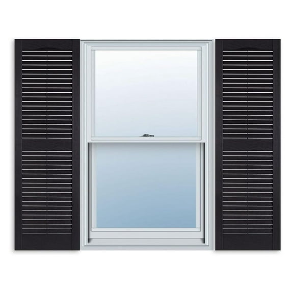 15 Inch x 47 Inch Standard Louver Exterior Vinyl Window Shutters, Black (Pair)