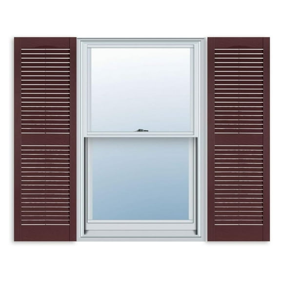 15 Inch x 51 Inch Standard Louver Exterior Vinyl Shutter, Burgundy (Pair)