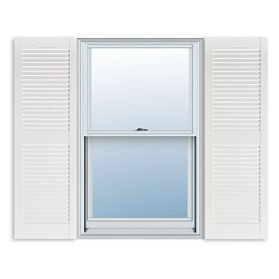 15 Inch x 51 Inch Standard Louver Exterior Vinyl Window Shutters, White (Pair)