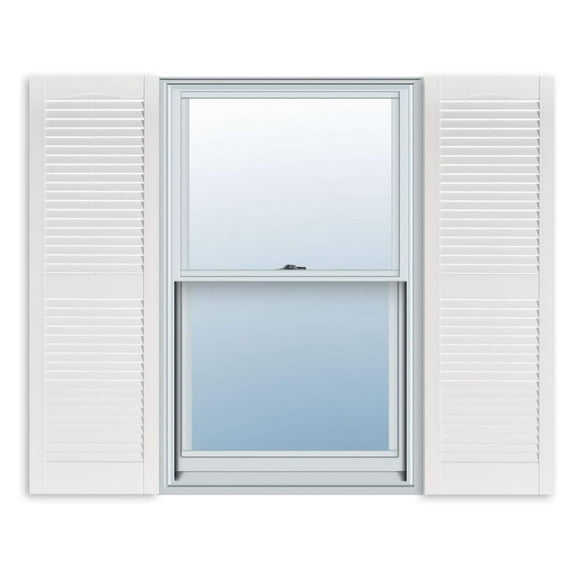 15 Inch x 55 Inch Standard Louver Exterior Vinyl Window Shutters, White (Pair)