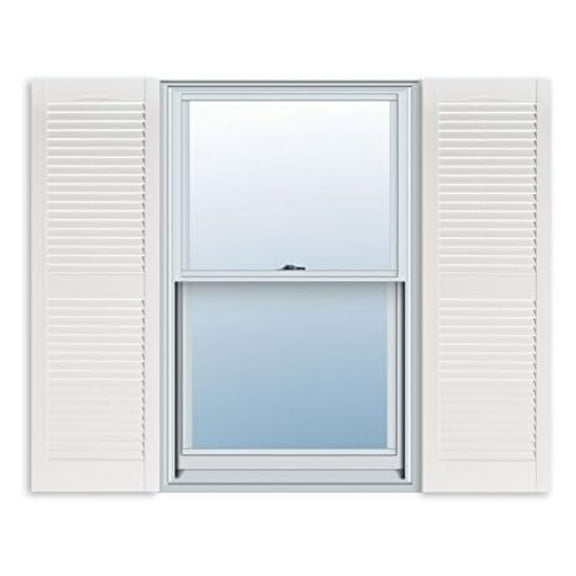 15 Inch x 59 Inch Standard Louver Exterior Vinyl Shutter, White (Pair)
