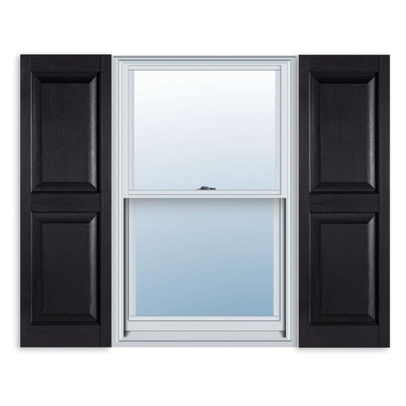 15 Inch x 63 Inch Standard Raised Panel Exterior Vinyl Shutter, Black (Pair) 15"W x 63"H