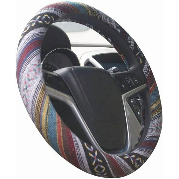 15 Inches Anti Slip and Sweat Absorption Auto Car Wrap Cover Ethnic Style Coarse Flax Cloth Automotive Steering Wheel Cover Fit Most Vehicles