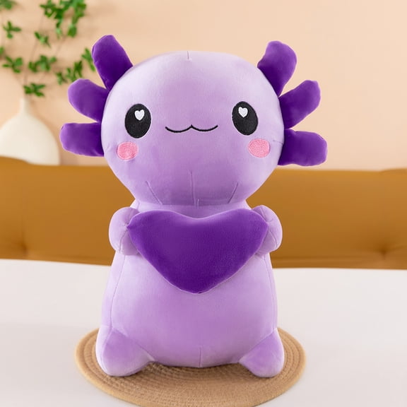 15 Inches Axolotl Plush Stuffed Animal with Love Heart Decor Skin-friendly Soft Plush, Cute Plushies Animal Home Decor Body Pillow, Axolotl Themed Huggging Toy Gifts for Adults Kids,Purple
