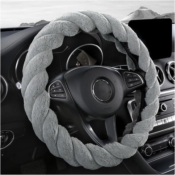 15 Inches Furry Car Steering Wheel Cover for Man Women Fluffy Soft Breathable Warm Non-Slip Vehicle Steering Wheel Protector Universal for Most Vehicles Interior Decoration
