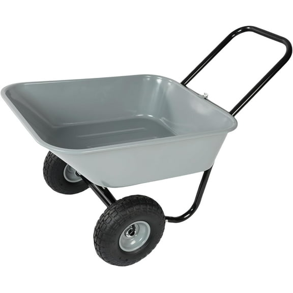 15 Inches Green Wheel Barrow, Heavy Duty ATV Trailer Tow Behind Dump Cart, 10-inch Two-Wheeled Barrow, Garden Cart Pull Behind Yard Wagon Dump Trailer for Tractor Lawn Mower Garden (Gray, 35 liters)