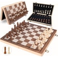 thumbnail image 1 of 15 Inches Magnetic Wooden Chess Set - 2 Extra Queens - Folding Board - Pieces Storage Slots, Handmade Portable Travel Chess Game, 1 of 8