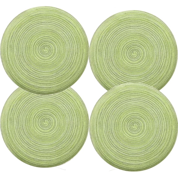 15 Inches Round Braided Placemats Set of 4, Washable Heat Resistant Cotton Polyester Circle Place Mats for Dining Table, Hot Pads for Kitchen, Trivets for Hot Dishes, Pots and Pans (Green,4)
