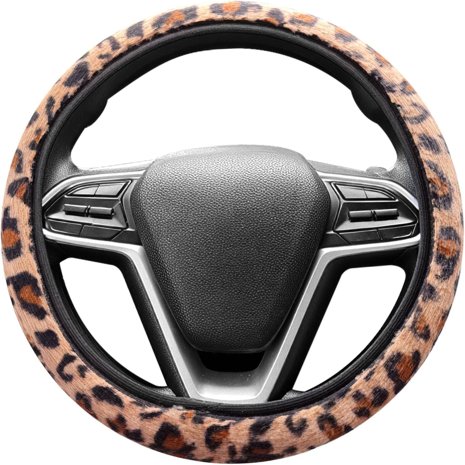 15 Inches Universal Leopard Pattern Steering Wheel Covers Full Wrap Grip Protection Fit Most Vehicles No Inner Ring Easy to Install