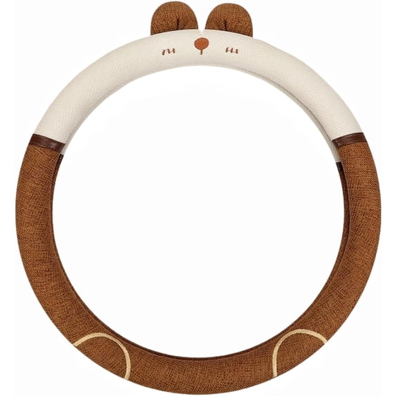 15 Inches Universal Round Car Steering Wheel Cover, Cute Bunny Soft Breathable Non-Slip Steering Wheel Protector Wrap for Women, Chocolate
