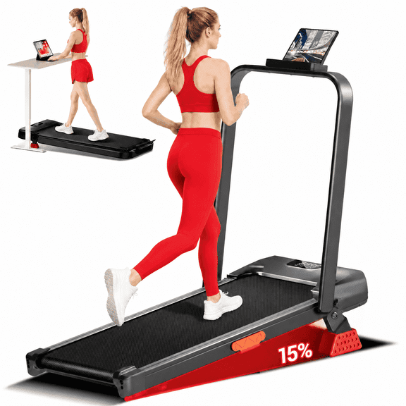 15% Incline Walking Pad with Handle Bar, 2.5HP Under Desk Treadmill 0.6-6.2MPH for Home Office, 300 LBS Weight Capacity