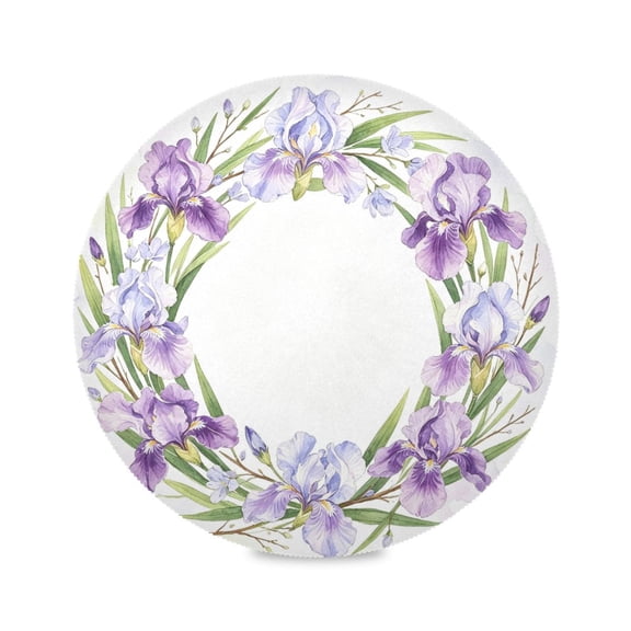 15" Iris Floral Wreath Printed Round Placemats Set of 1 Heat Resistant Table Mat for Kitchen for Party Deco