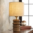 thumbnail image 1 of 15'' Japandi Solid Wood Base Table Lamp Modern Classic Nightstand Lamp with Beige Fabric Shade for Bedside Foyer Dining Room, 1 of 12