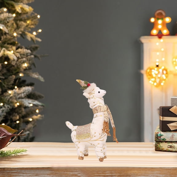15" Jumbo Fluffy Llama Christmas Decor - Plush White Holiday Figure for Mantel, Store Displays & Gift Wrapping Accent White