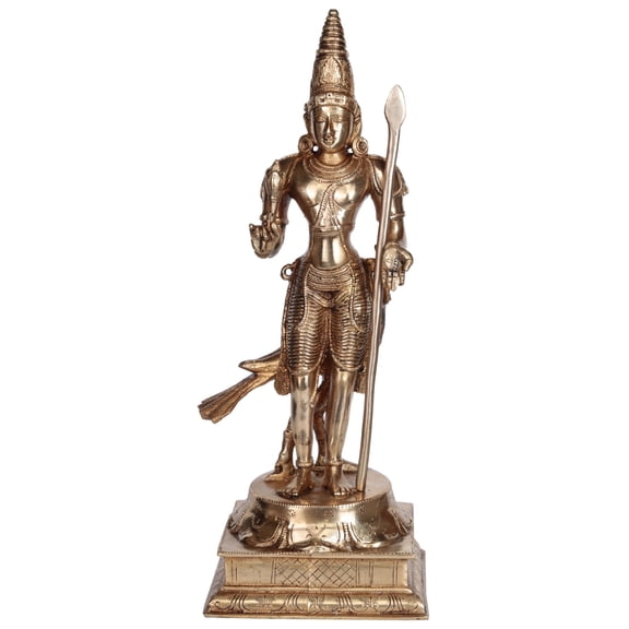 15" Kartikeya Brass Statue | Hindu War God | Handmade Divine Sculpture