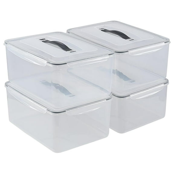 15 L Rectangular Plastic Clear Airtight Food Storage Containers with Lid, 4 Pack Rectangle Food Storage Container with Portable Handle