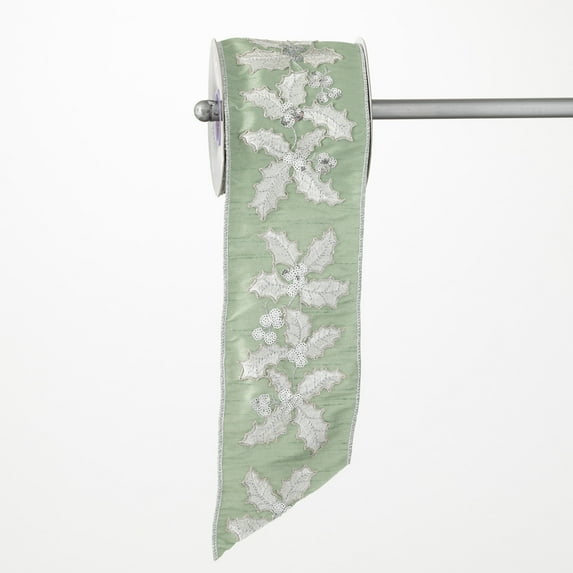 15'L Sullivans Silver & Green Mistletoe Ribbon, Green