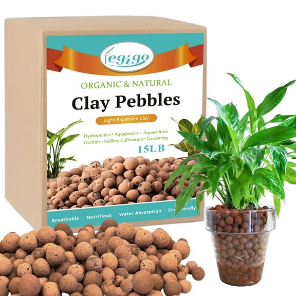 15 LBS Organic Expanded Clay Pebbles, 4mm -16mm Light Expanded Clay Aggregate, Natural Clay Pebbles for Hydroponic & Aquaponics Growing, Orchid Potting Mix, Dutch Buckets, Drainage