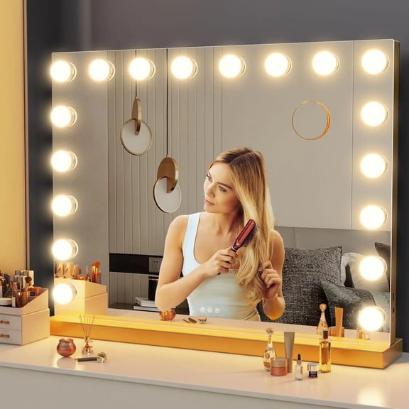 15 LED Dimmable Vanity Mirror with 3 Color Modes, USB Charging, Touch Control, Metal Frame, 24x18 Inch