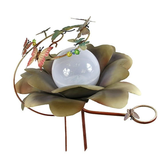 15" LED Lighted Color Changing Solar Powered Green Flower Garden Lawn Stake