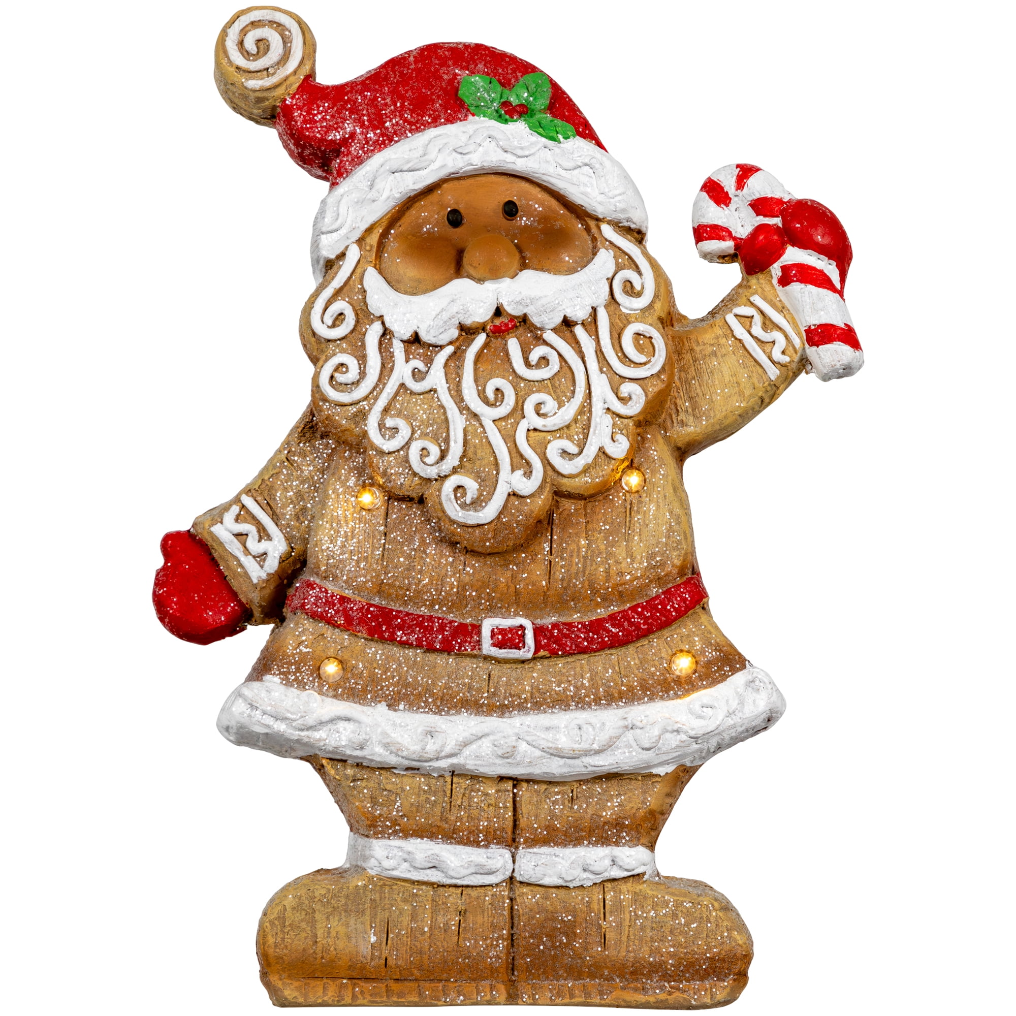 15" LED Lighted Gingerbread Swirled Bearded Santa Christmas Figurine