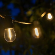 15’ LED Patio Lights, Black E26 SJTW Commercial Watertight Patio Stringer, with 10 Warm White S14 Vintage Edison Filament Bulbs, 18” Spacing
