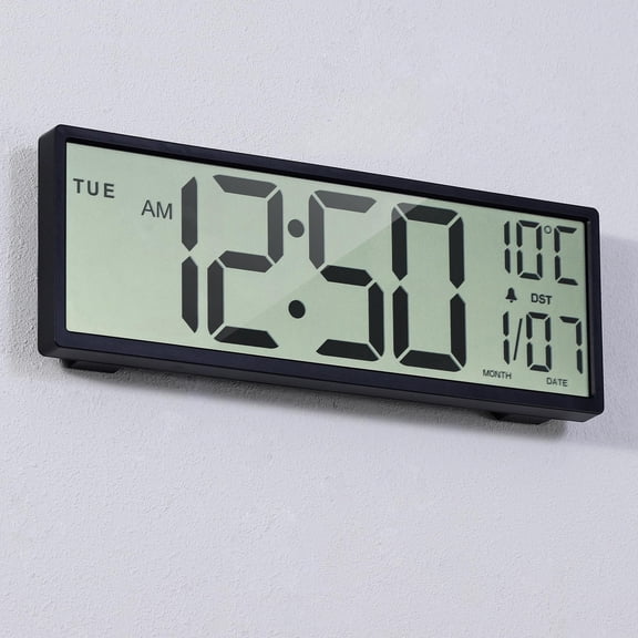 15" Large Digital Wall Clock Battery Operated Black  With Display Numbers Calendar Auto Dst Clocks For Living Room Kitchen Office Bedroom