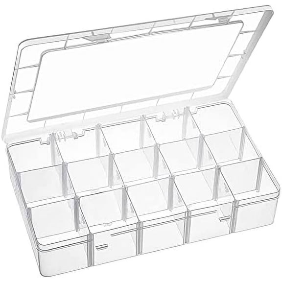 15 Large Grids Plastic Organizer Box with Dividers, Clear Compartment Container Storage for Washi Tapes Beads Crafts Jewelry Fishing Tackles, Size 11 x 6.3 x 2.2 in