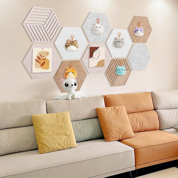 15'' Large Hexagon Cork-Bulletin Board Tiles Adhesive Frameless 10 Pack 15 x 13 inch Hex Pin Corkboard Prayer Vision Cork Board for Office-Wall Decor, Hexagonal Tack Pinboard with 30 Push Pins