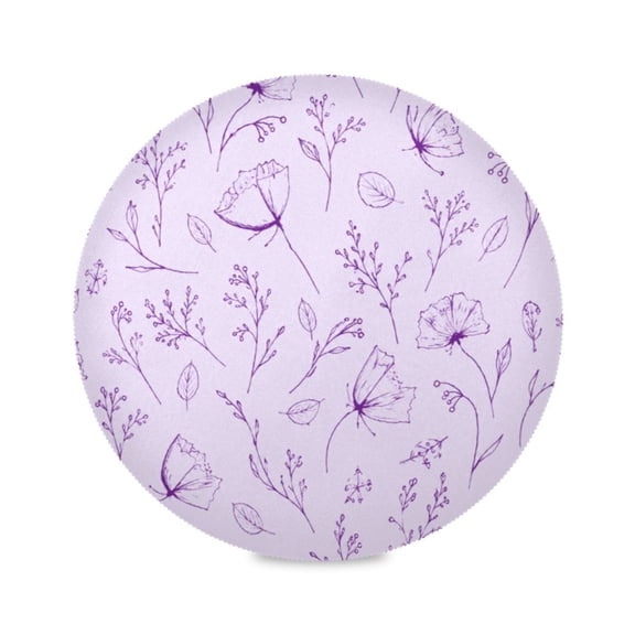15" Lavender Floral Sketch Printed Round Placemats Set of 1 Heat Resistant Table Mat for Kitchen for Party Deco