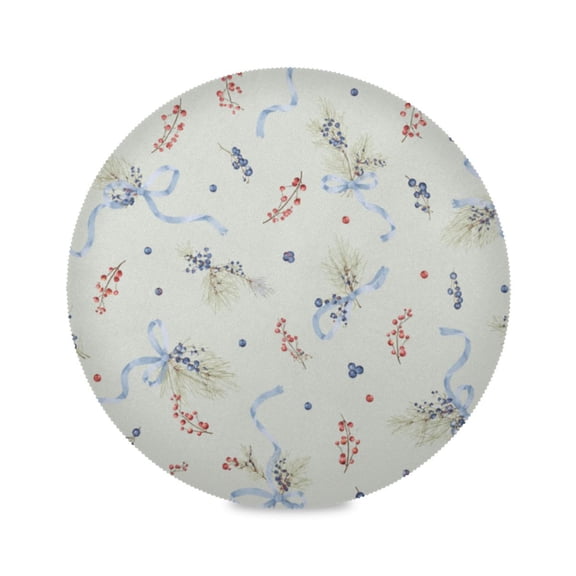 15" Light Blue Ribbon Printed Round Placemats Set of 1 Heat Resistant Table Mat for Kitchen for Party Deco