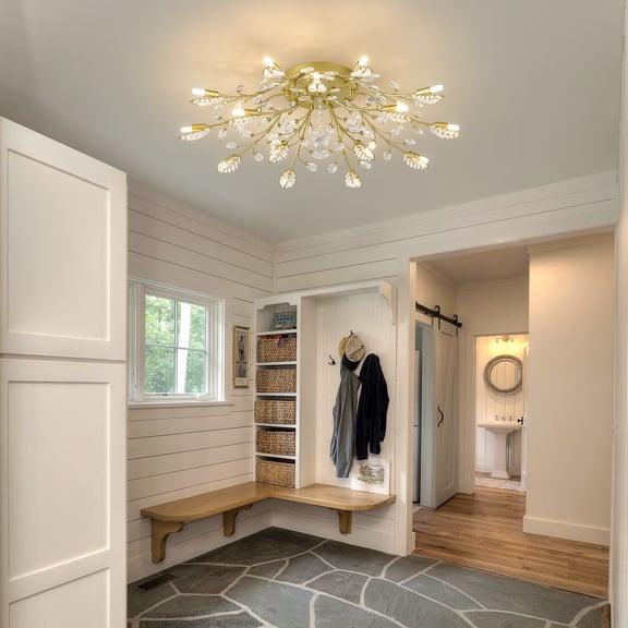 15-Light Chandelier Crystal Ceiling Lamp, 15-Lights Modern Farmhouse Ceiling Ceiling Hanging Light Fixture Over Table, for Dining Room, Kitchen Island--NO INCLUDED BULBS--GOLD