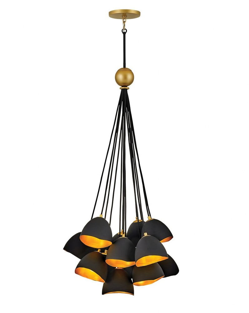 Nula 15-Light Shell Black and Gold Leaf Cluster Pendant