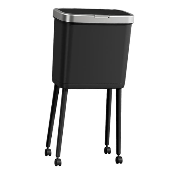 15 Liter Rolling Trash Can with Wheels, Large Capacity Waste Bin for Kitchen, Living Room, Home Office, White and Gold Finish