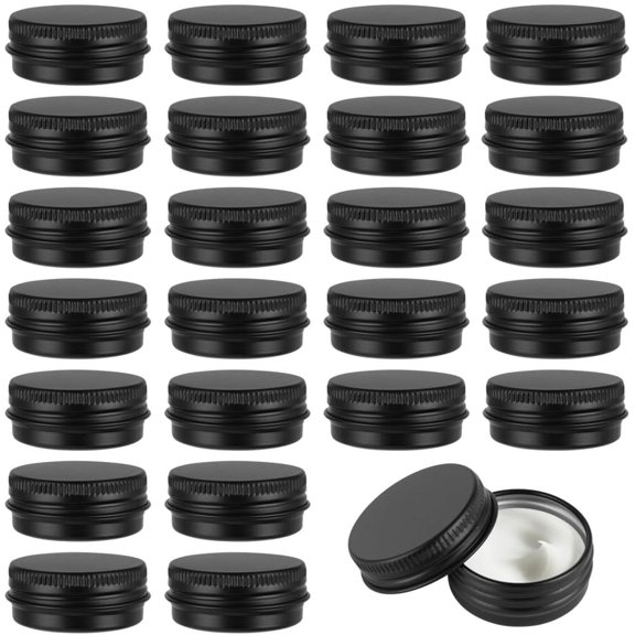 15 ML Aluminum Balm Jars, 24 Pcs Tiny Cosmetic Jars with Threaded Black Metal Lids, Mini Balm Lotion Containers for Travel, Business, Daily Use, Tea Leaves, Spices, and Small Items