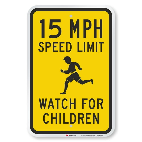 "15 MPH Speed Limit - Watch For Children" Sign | 12" x 16" 3M Fluorescent Diamond Grade Reflective Aluminum