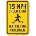 thumbnail image 1 of "15 MPH Speed Limit - Watch For Children" Sign | 12" x 16" 3M Fluorescent Diamond Grade Reflective Aluminum, 1 of 5