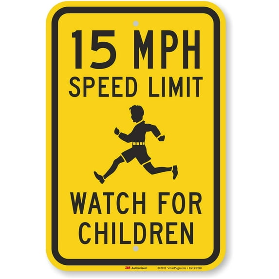 "15 MPH Speed Limit - Watch For Children" Sign | 12" x 16" 3M Fluorescent Diamond Grade Reflective Aluminum