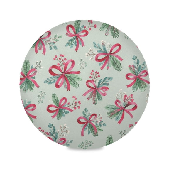15" Magenta Bow Printed Round Placemats Set of 1 Heat Resistant Table Mat for Kitchen for Party Deco