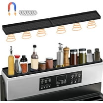 15" Magnetic Stove Top Shelf Spice Rack Storage, Silicone Top Heat Material Stove Rack Shelf Flexible Seasoning Organizer Kitchen Shelves Gadgets with 2 Functional Prtitions for Kitchen