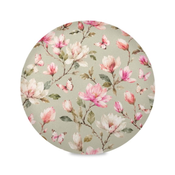 15" Magnolia Butterfly Printed Round Placemats Set of 1 Heat Resistant Table Mat for Kitchen for Party Deco